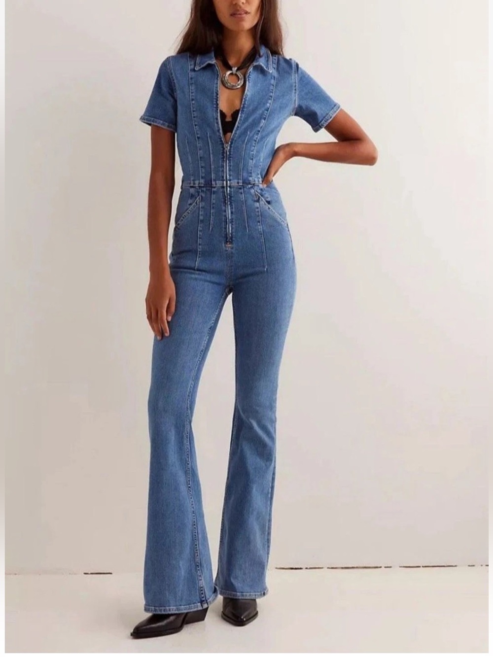 Free People We The Free Jayde Flare Denim Jumpsuit
